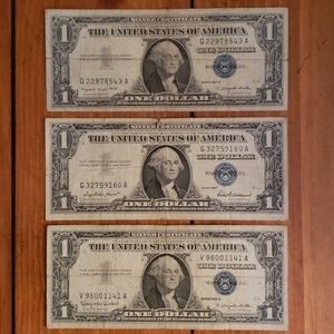 3 Silver Certificate Dollar Bills